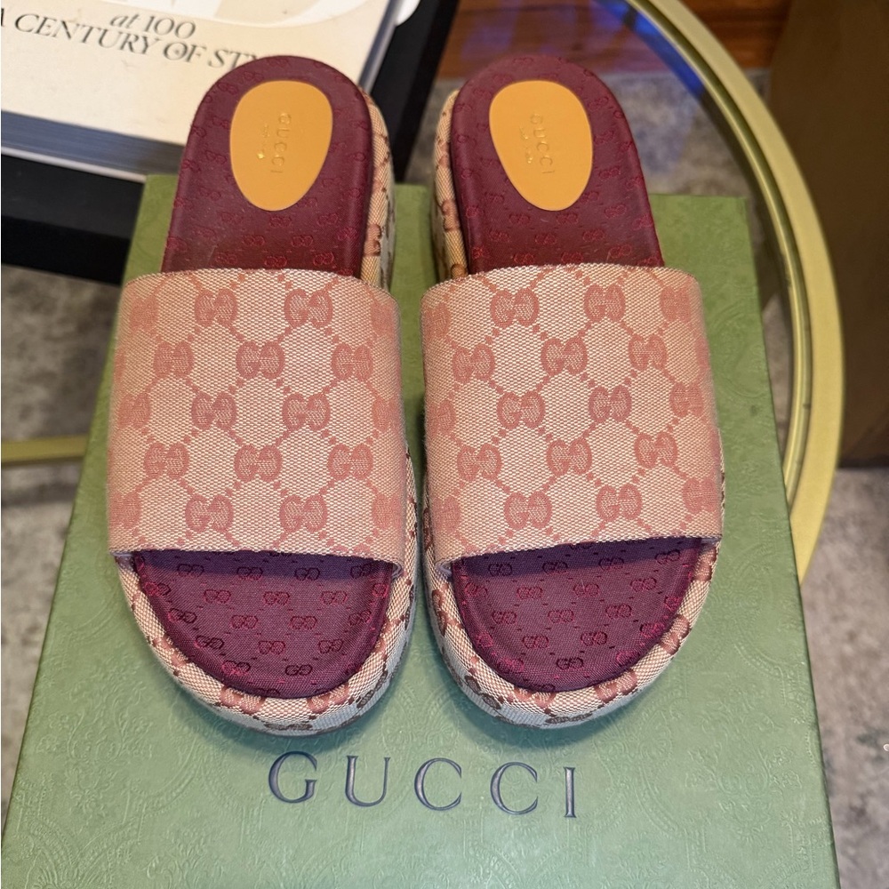 Gucci Canvas Monogram Platform Sandals